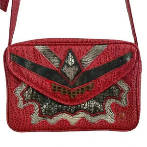 Alentino NAS Vintage Patchwork Crossbody Purse Bag Abstract Red Western